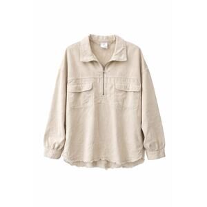 OFFLINE by AERIE Corduroy Half Zip Pullover Jacket Beige Oversized Frayed Hem XL